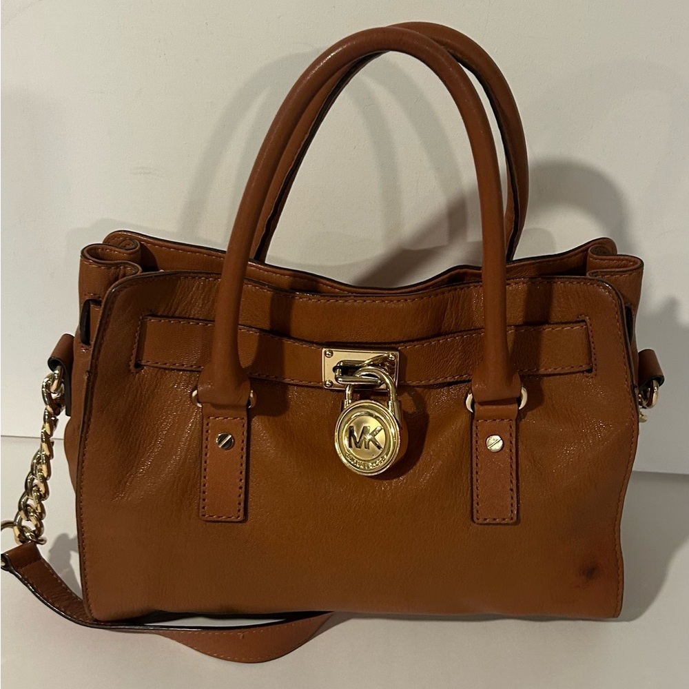 Michael Kors Brown Leather Satchel with Gold Hardware